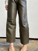 military green leather pants