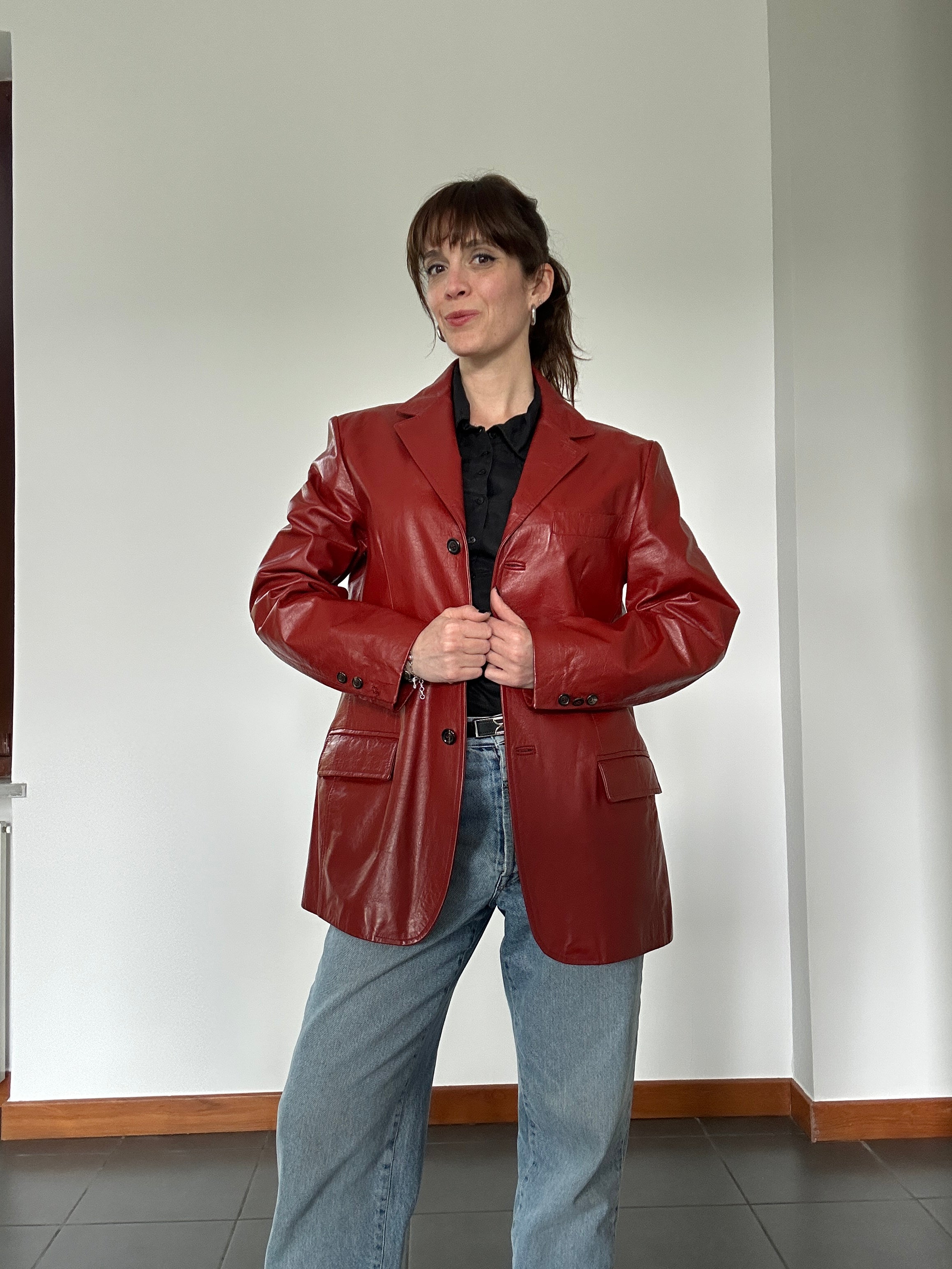 Red leather blazer