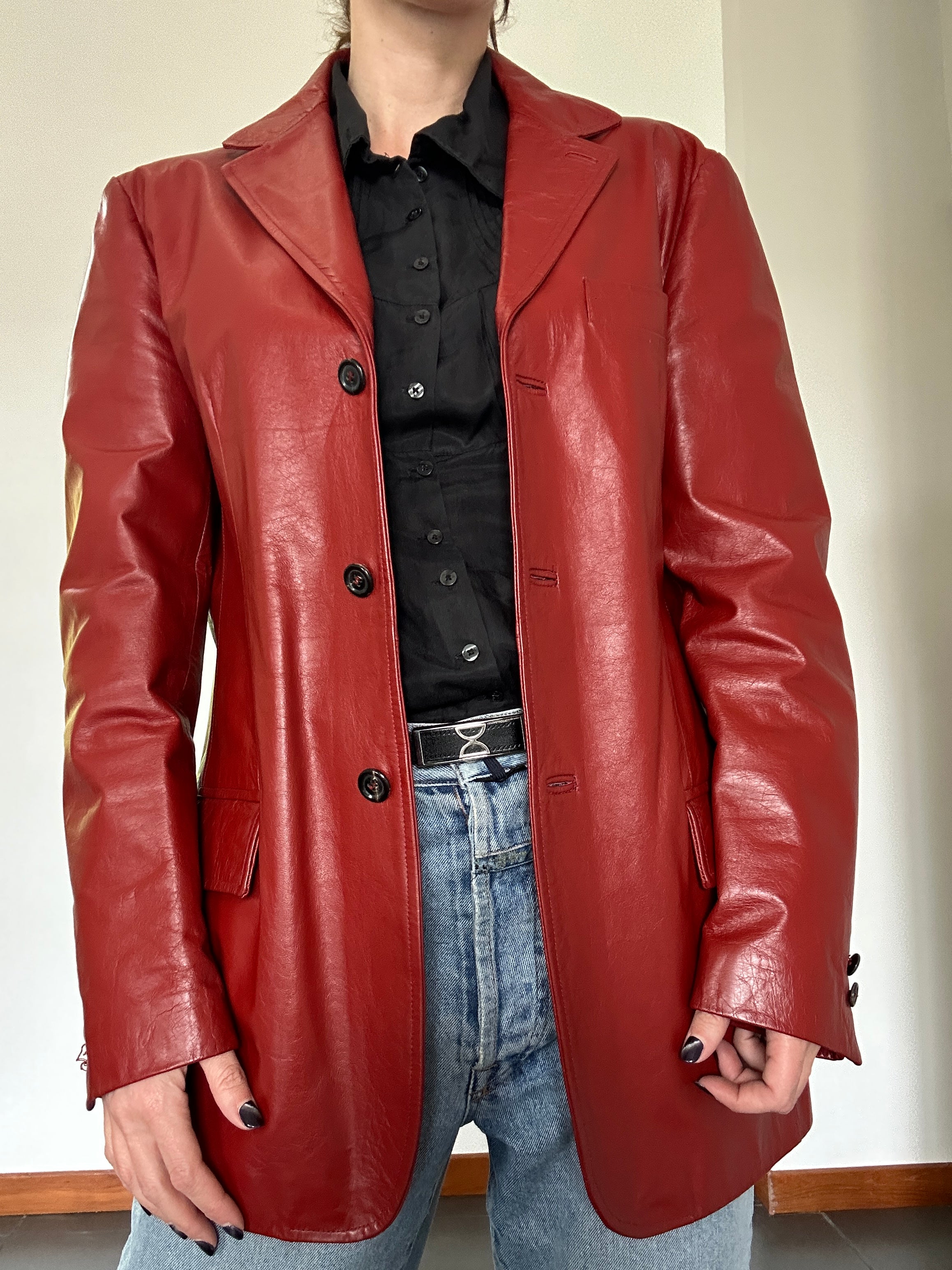 Red leather blazer
