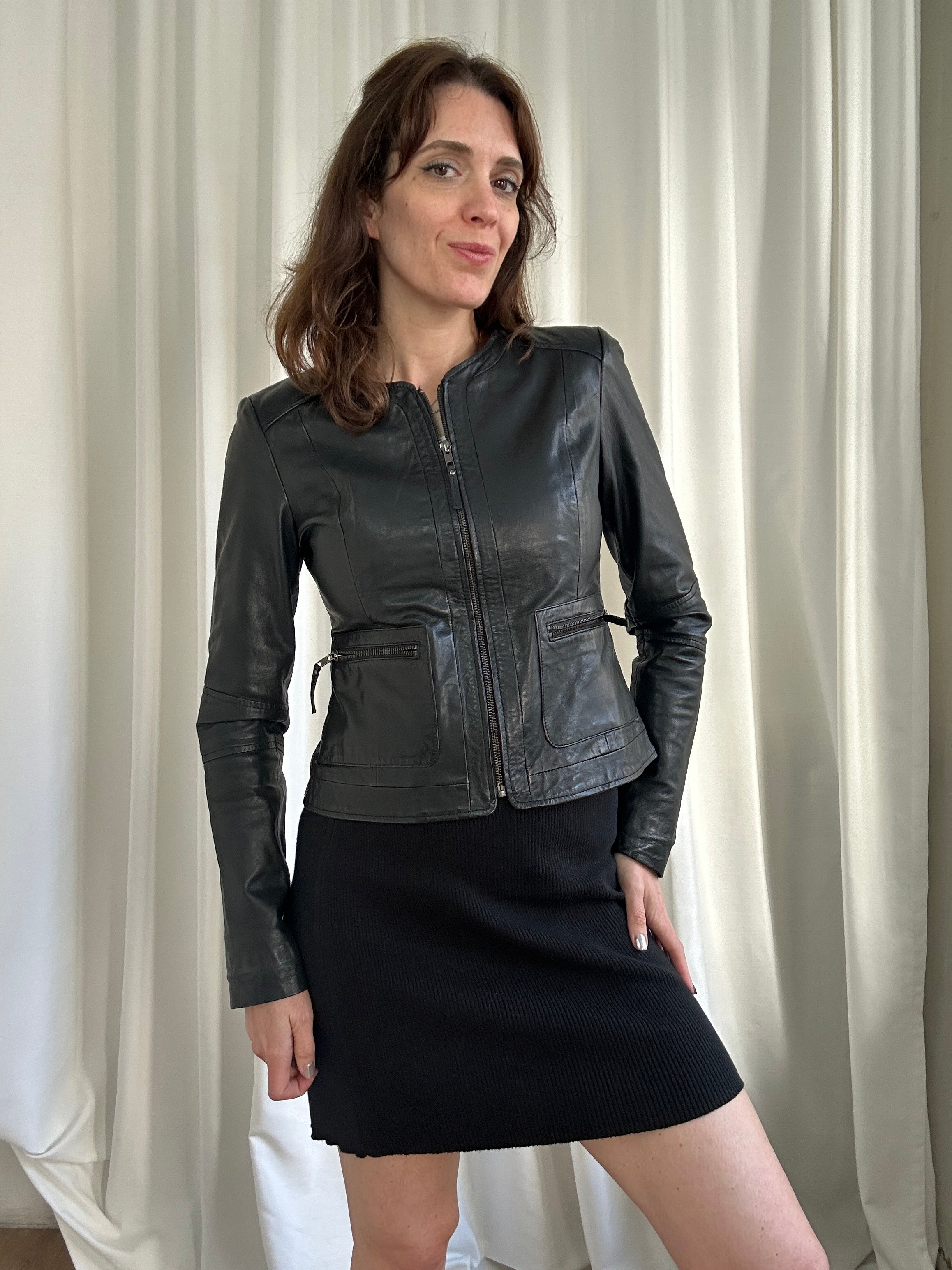 Quasi bikerina leather jacket