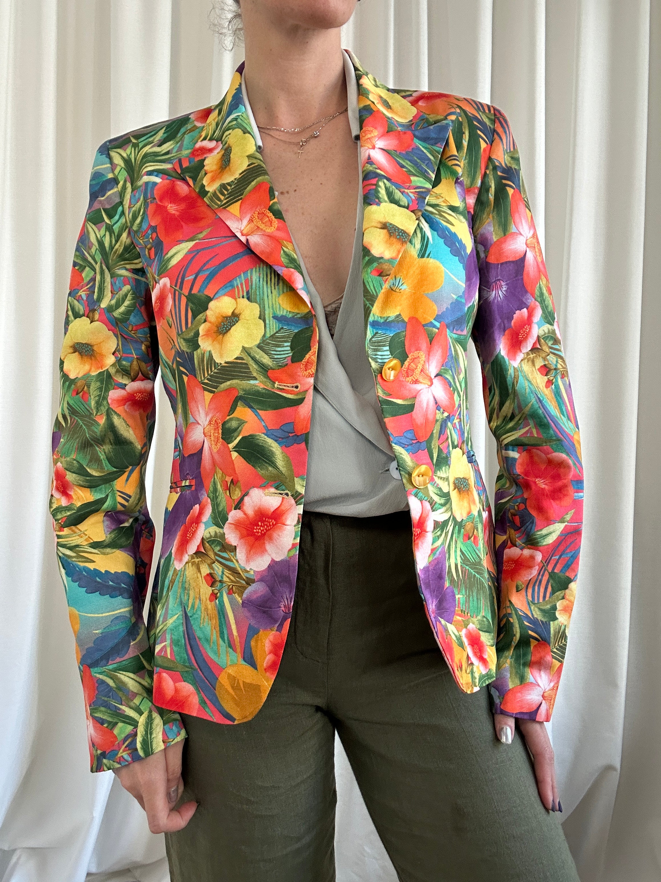 Superflower silk blazer