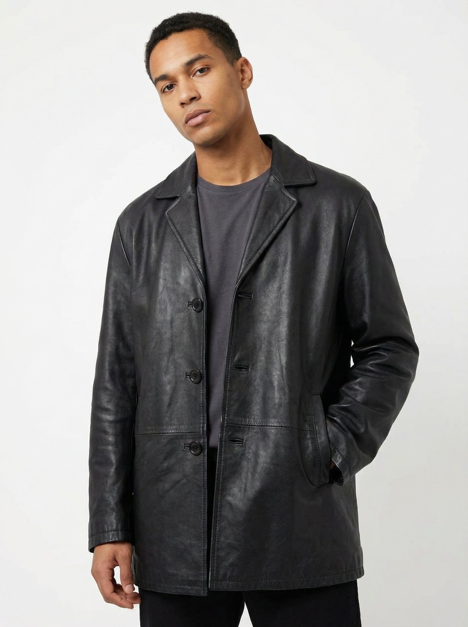 Lapel leather jacket
