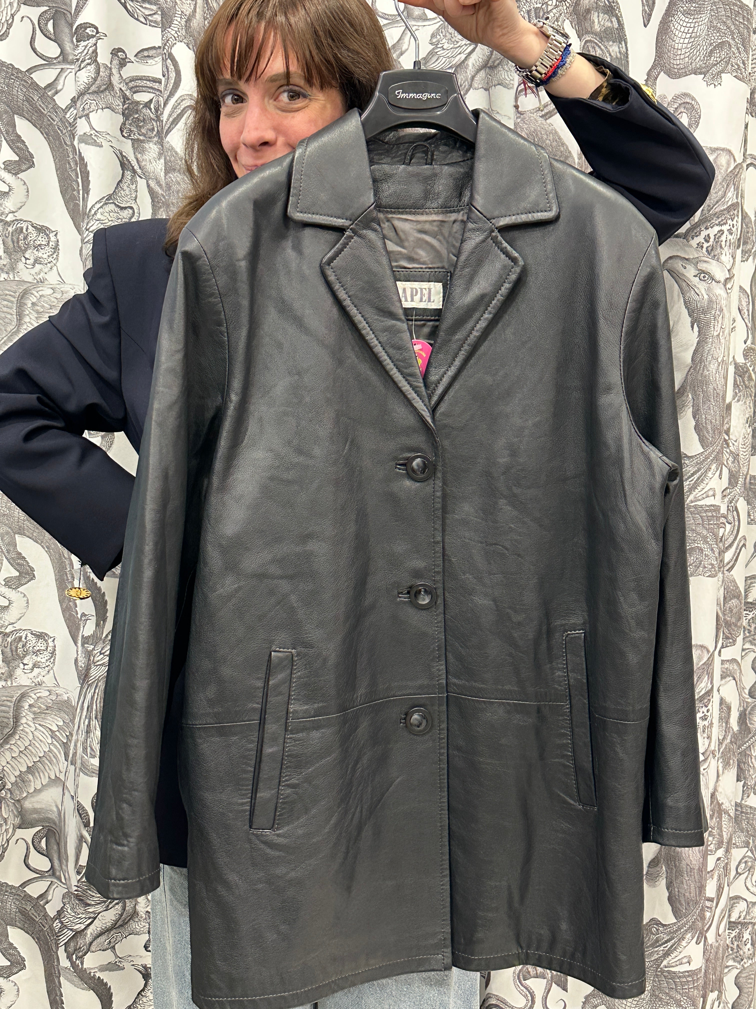 Lapel leather jacket