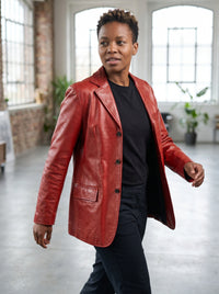 Red leather blazer