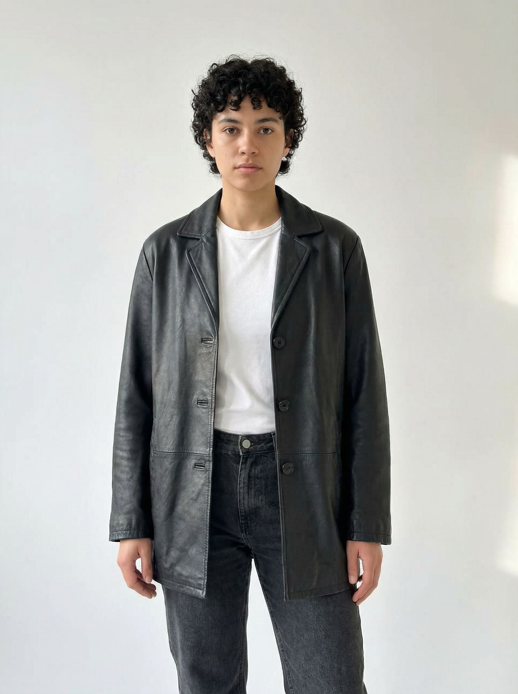 Lapel leather jacket