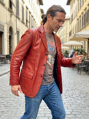 Red leather blazer