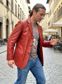 Red leather blazer